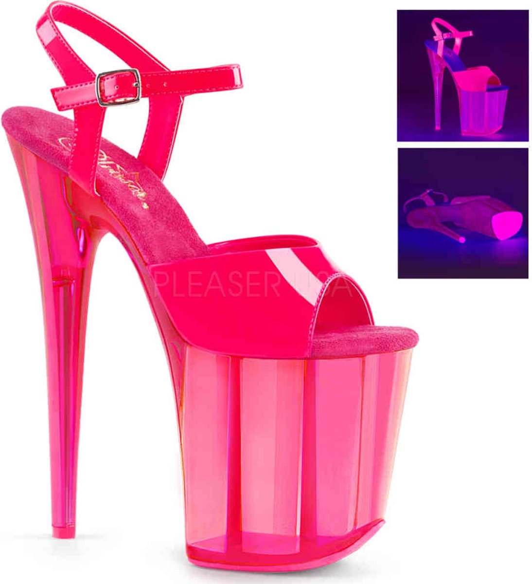 EU 35 = US 5 | FLAMINGO-809UVT | 8 Heel, 4 PF UV Reactive Ankle Strap Sandal